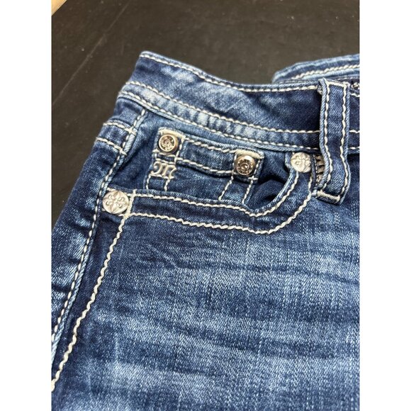 Miss Me Womens Distressed Blue Denim Jeans W26 Embellished Bull Low-Rise Bootcut - Picture 6 of 10